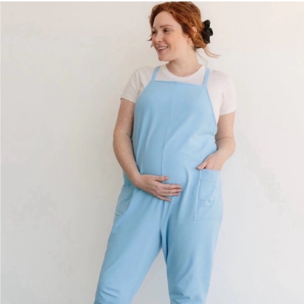 Light Blue Maternity Jumpsuit Overalls